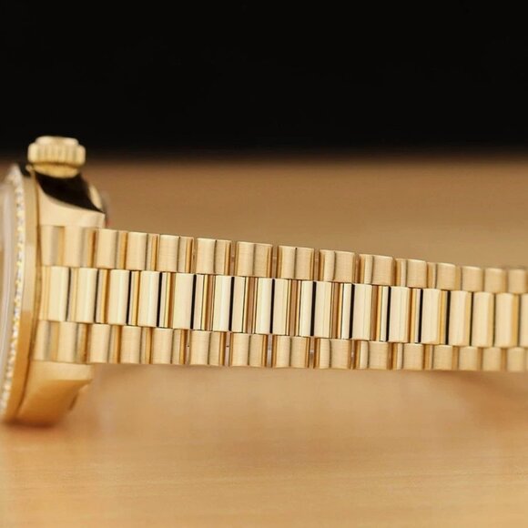 ROLEX LADIES 18K YELLOW GOLD CHAMPAGNE FACTORY DIAMOND PRESIDENT WATCH BOX TAG - Picture 6 of 10